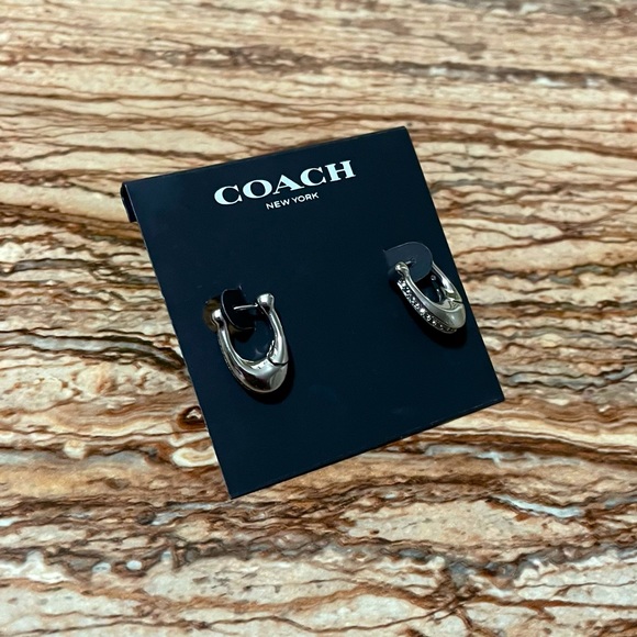 Coach Silver Signature C Huggie Hoop Earrings - Picture 4 of 5